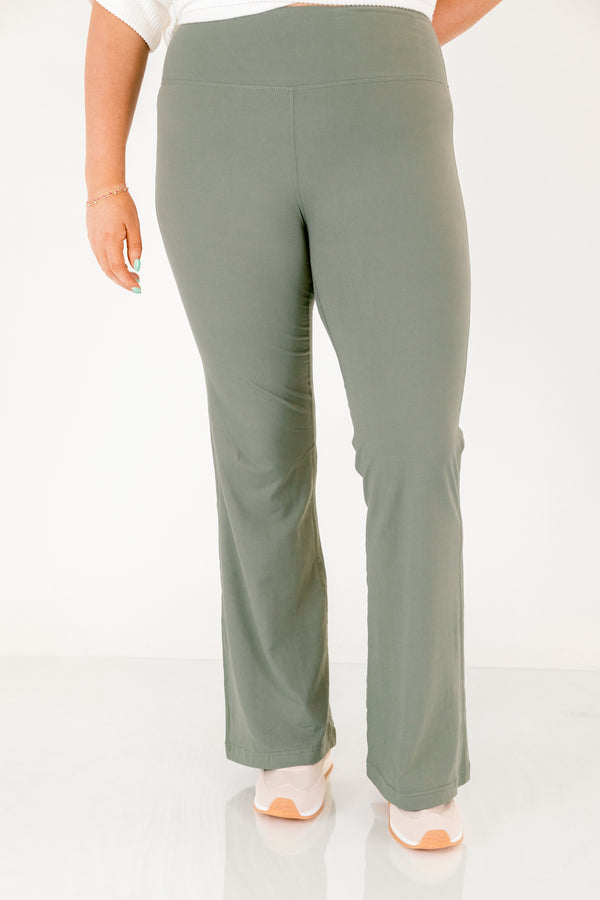 Chic Soul plus size clothing, dark grey green high waisted athletic flair leggings