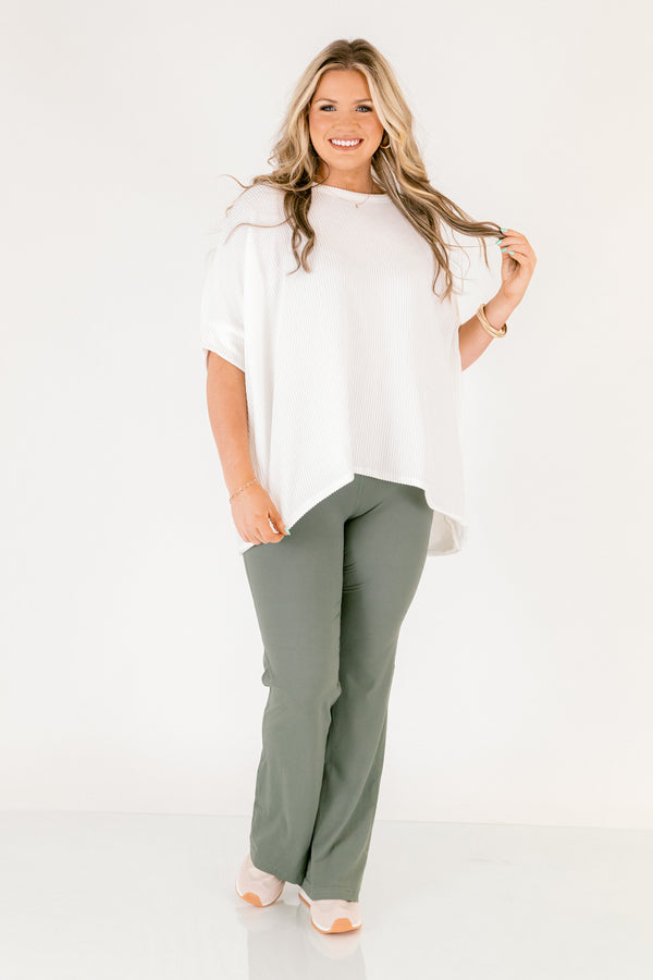 Chic Soul plus size clothing, dark grey green high waisted athletic flair leggings