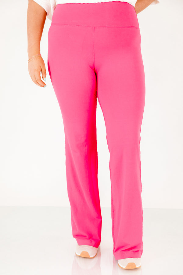 Chic Soul plus size clothing, hot pink high waisted flared leg athletic leggings