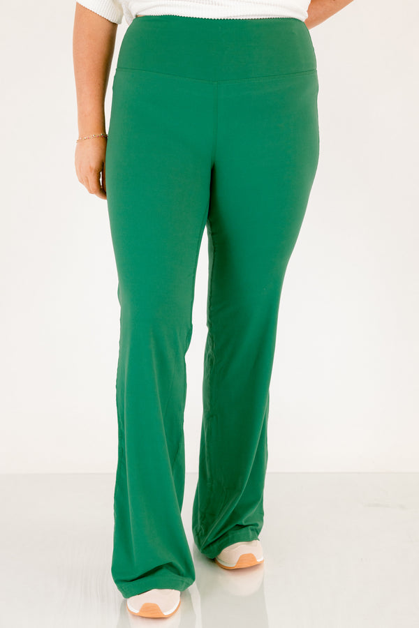 Chic Soul plus size clothing, kelly green full length flared leg athletic leggings with thick waistband