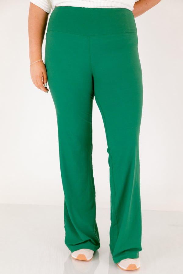 Chic Soul plus size clothing, kelly green full length flared leg athletic leggings with thick waistband