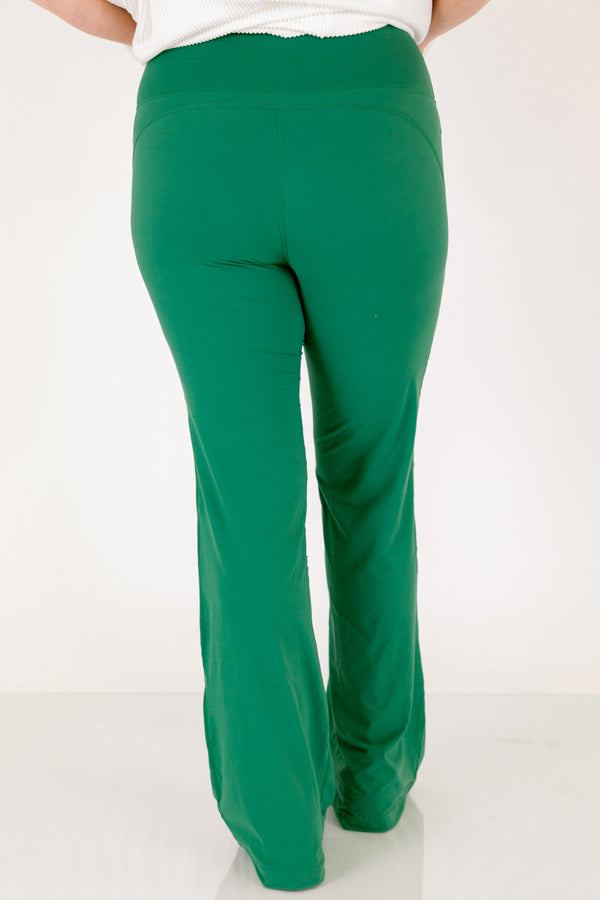 Chic Soul plus size clothing, kelly green full length flared leg athletic leggings with thick waistband