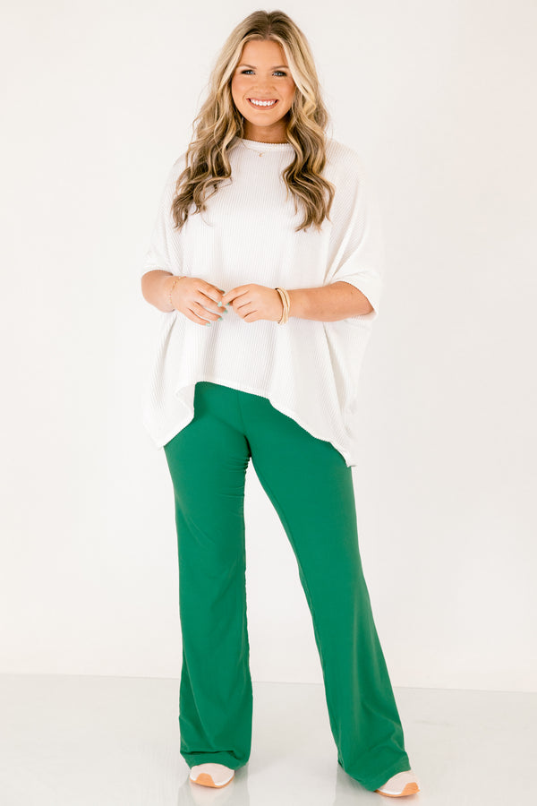 Chic Soul plus size clothing, kelly green full length flared leg athletic leggings with thick waistband