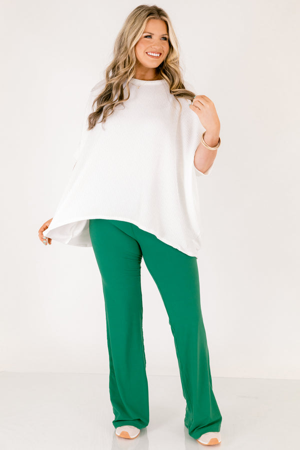 Chic Soul plus size clothing, kelly green full length flared leg athletic leggings with thick waistband