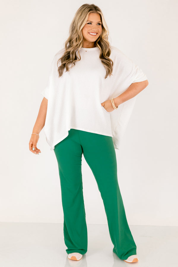 Chic Soul plus size clothing, kelly green full length flared leg athletic leggings with thick waistband