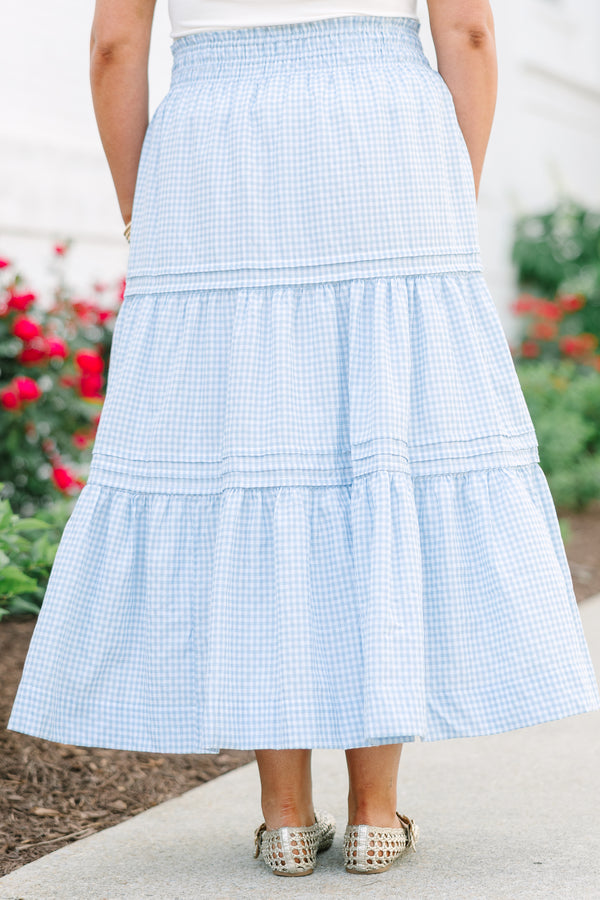 Chic Soul Plus Size Clothing, an ankle length gingham print skirt in three tiers with small detailing at each tier seam