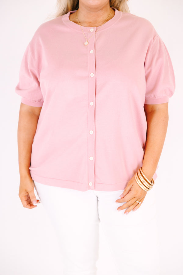 Chic Soul plus size clothing, light pink short puff sleeve button up cardigan