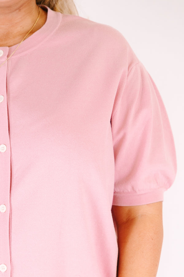 Chic Soul plus size clothing, light pink short puff sleeve button up cardigan