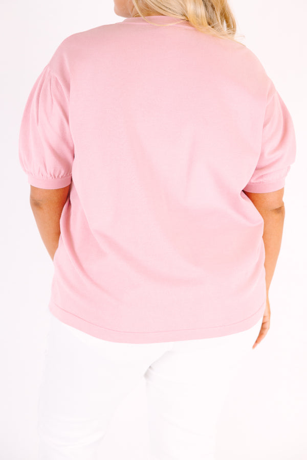 Chic Soul plus size clothing, light pink short puff sleeve button up cardigan