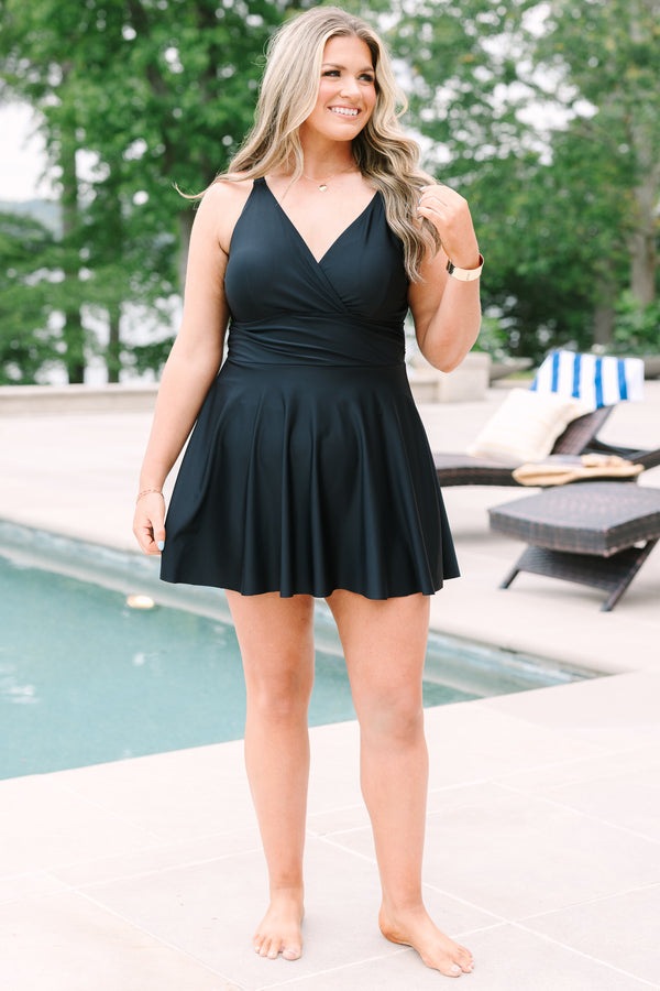 swim dress long skirt Julysand Women's Navy One-Piece Swimsuit Tummy Control Sleeve Floral With Zipper Auto lock zipper for easy put successthop Swimdress for Women One