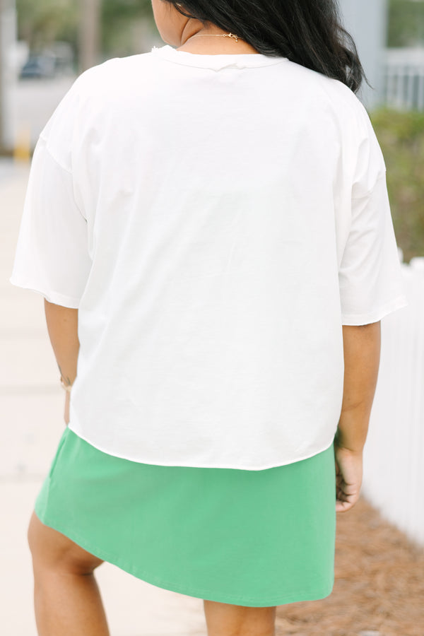 Chic Soul plus size clothing, white short sleeve cropped vintage wash tee with 