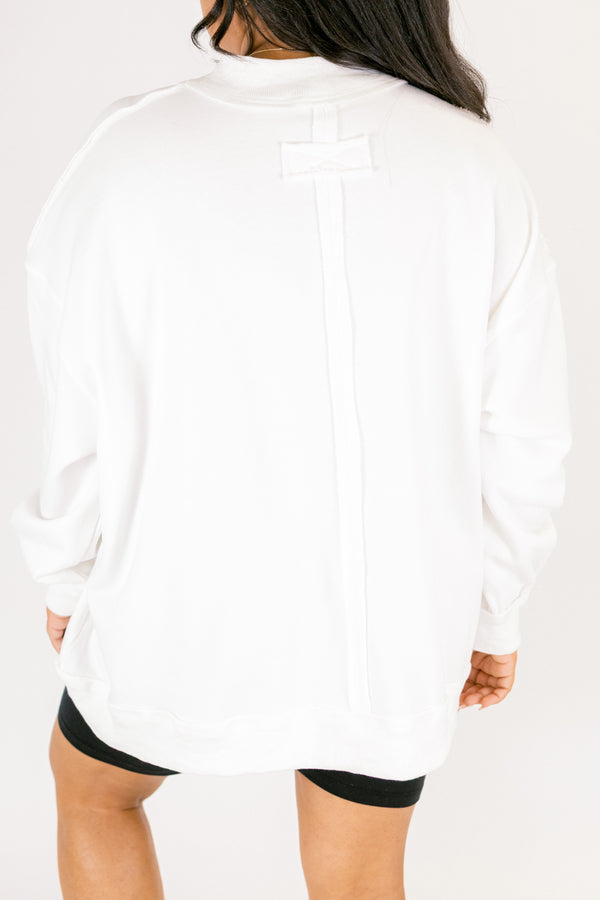 Chic Soul plus size clothing, off white long sleeve mockneck with GA block leopard print letters