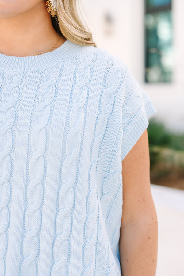 Chic Soul plus size clothing, blue short sleeve sweater with ribbed details going around the neckline bottom of each sleeves and outlining the bottom of the sweater as well as a braided stripe textured pattern throughout 
