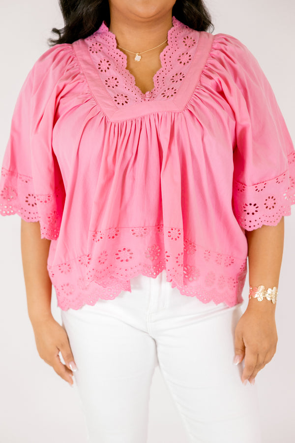 Chic Soul plus size clothing, pink eyelet detail blouse