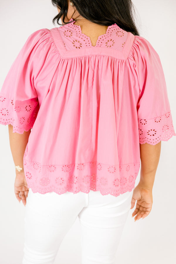 Chic Soul plus size clothing, pink eyelet detail blouse