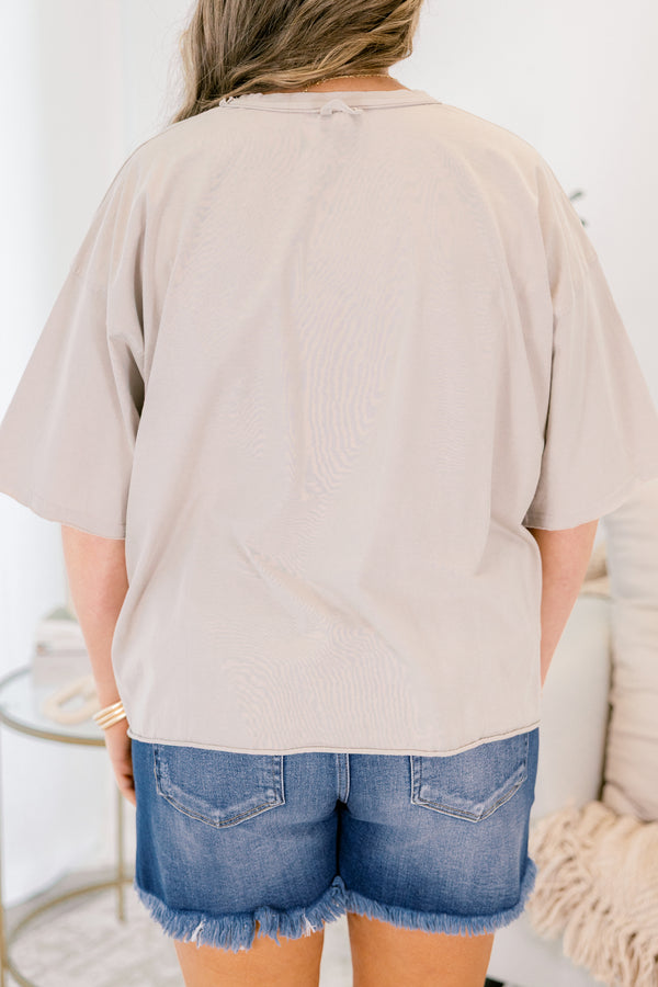 Chic soul plus size clothing, light tan brown short sleeve cropped tee with dark green outline of a golden retriever and 