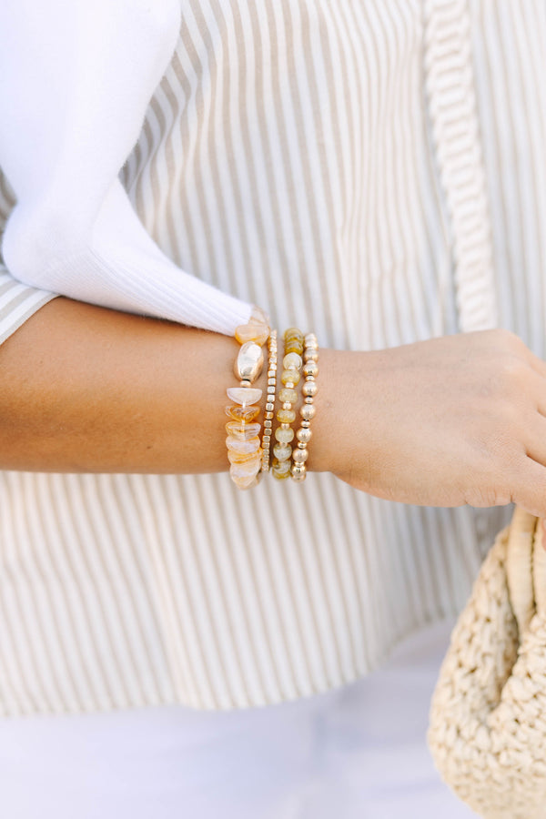 Chic Soul plus size clothing, gold mixed sizes beaded bracelet stack
