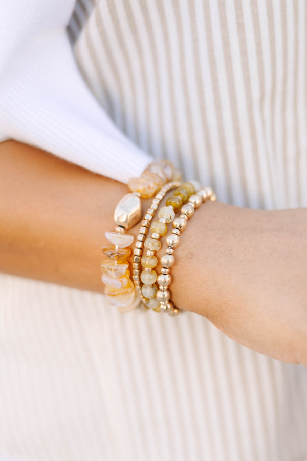 Chic Soul plus size clothing, gold mixed sizes beaded bracelet stack