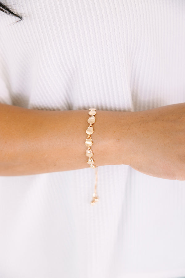 Chic Soul plus size clothing, gold shell beads bracelet with adjustable length