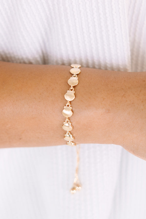 Chic Soul plus size clothing, gold shell beads bracelet with adjustable length