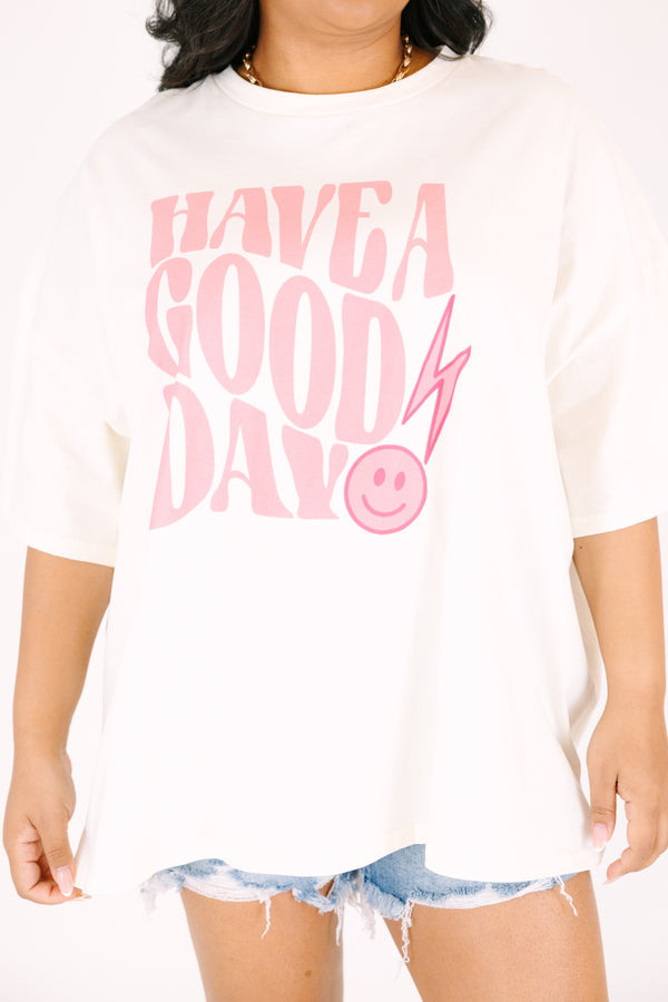 Chic Soul plus size clothing, ivory short sleeve graphic tee with the saying 
