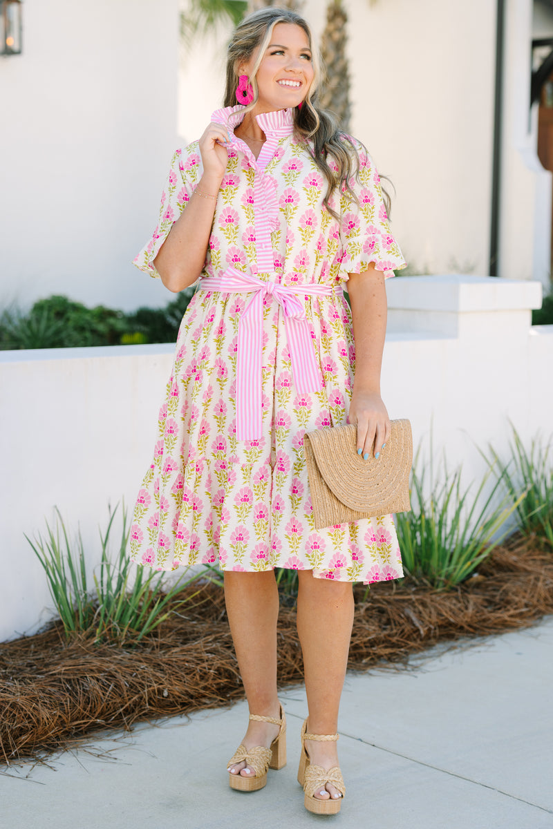 strapless open back dress Perfectly Paired Pink Gingham Midi Dress – Shop the Mint main image 0