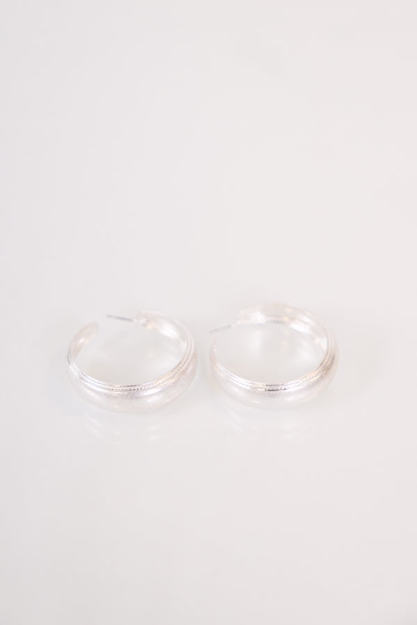 Chic Soul plus size clothing, silver hoops with a textured look along the middle of each hoop