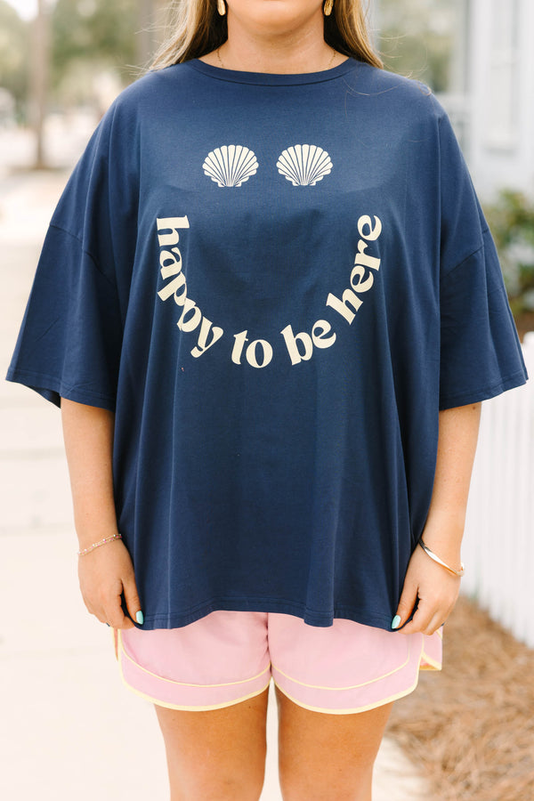 Chic Soul plus size clothing, dark navy blue short sleeve boyfriend tee with 