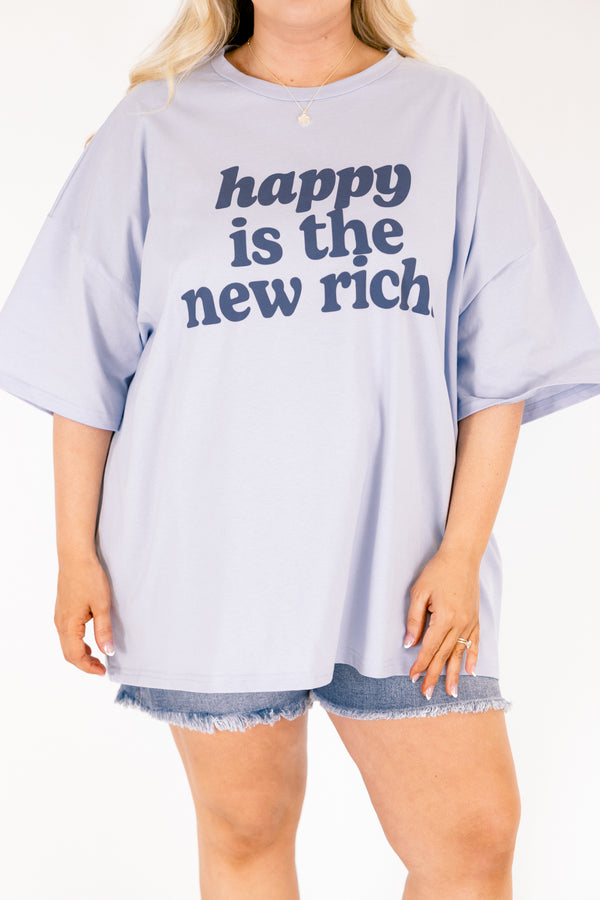 Chic Soul plus size clothing, ash blue short sleeve graphic tee with the saying 