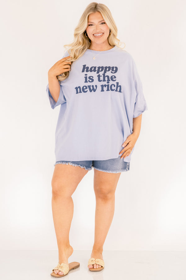 Chic Soul plus size clothing, ash blue short sleeve graphic tee with the saying 