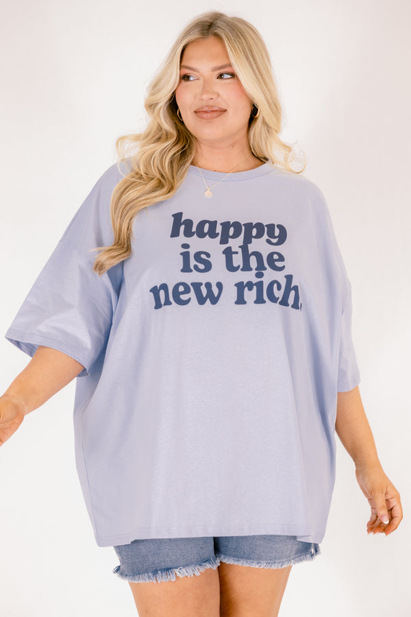 Chic Soul plus size clothing, ash blue short sleeve graphic tee with the saying 