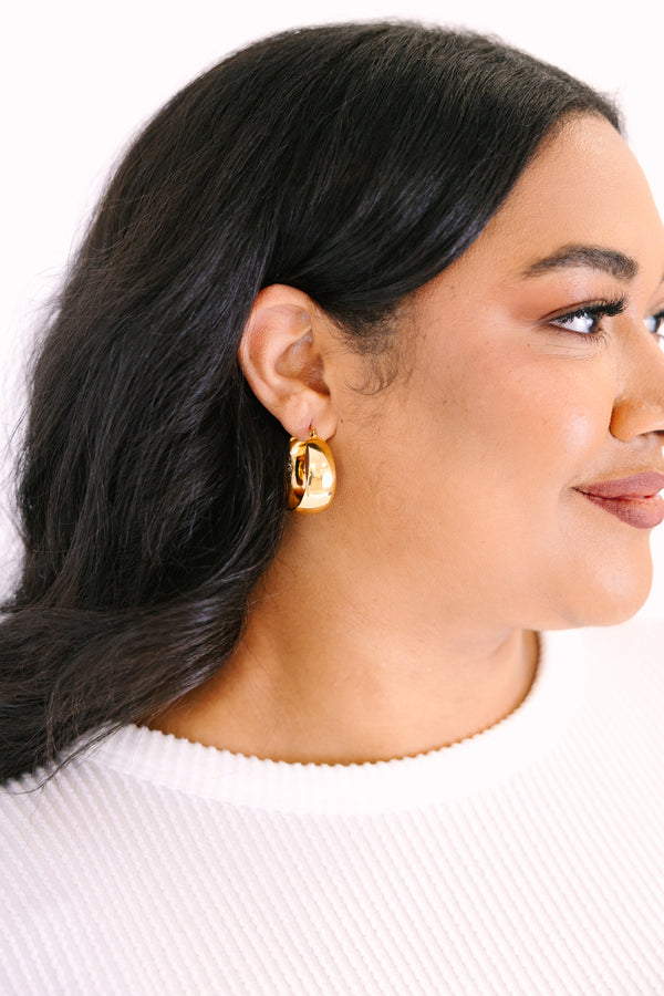 Chic Soul plus size clothing, pair of chunky gold hoop earrings on a white background