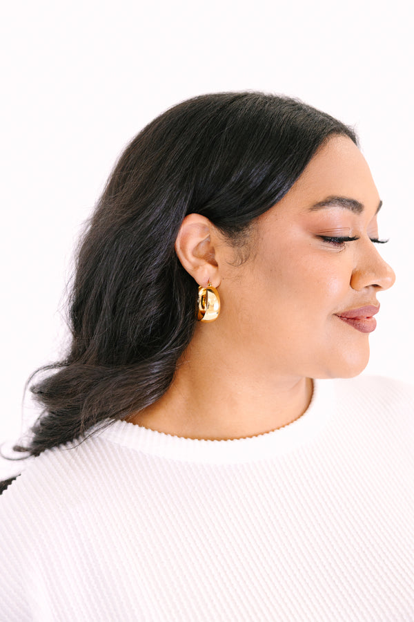 Chic Soul plus size clothing, pair of chunky gold hoop earrings on a white background
