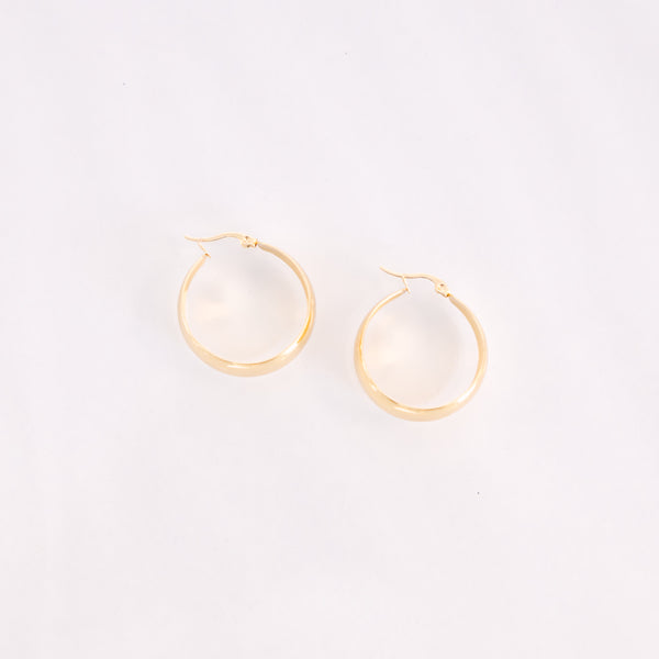 Chic Soul plus size clothing, pair of chunky gold hoop earrings on a white background