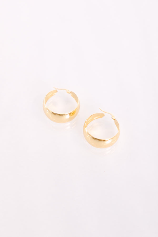 Chic Soul plus size clothing, pair of chunky gold hoop earrings on a white background