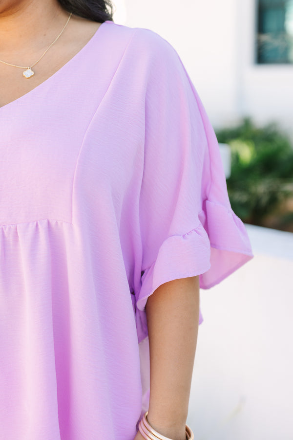 Chic Soul plus size clothing, light purple short ruffle sleeve baby doll top