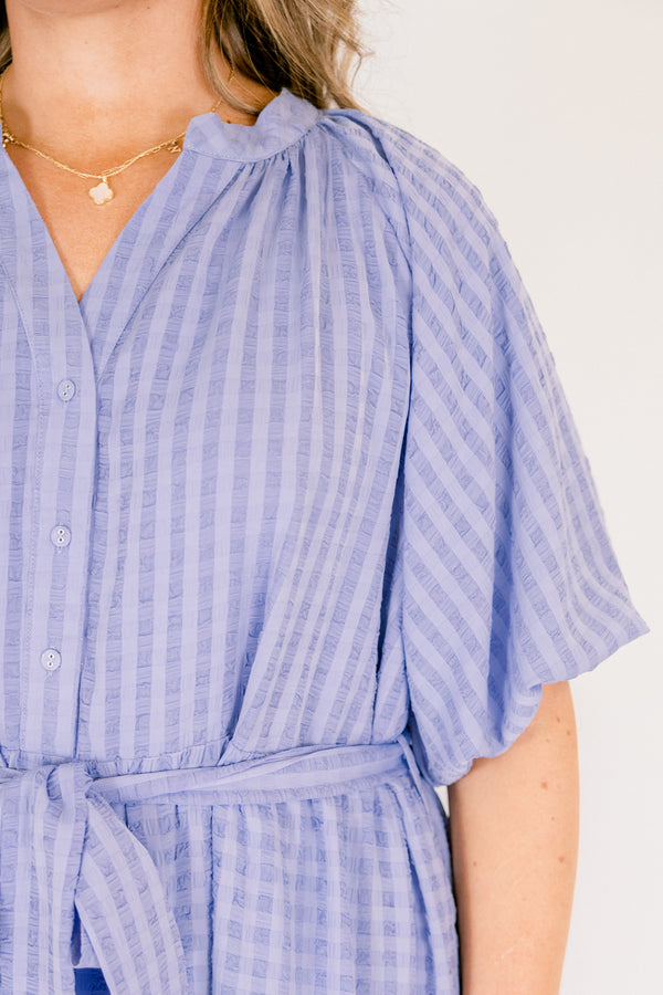 Chic Soul plus size clothing, blue short puff sleeve tiered maxi dress with tie belt at the waist and v neck cutout 