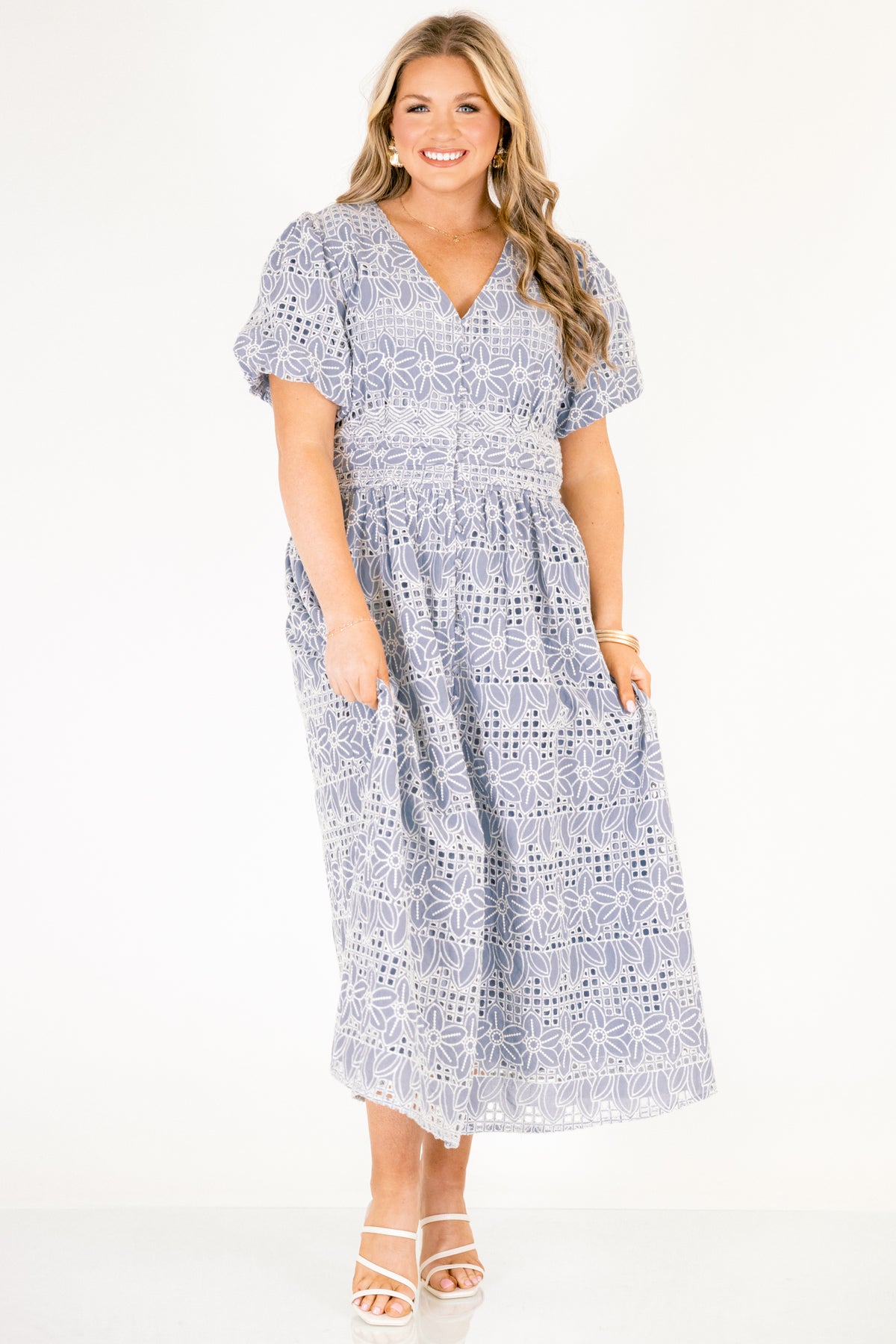 blue day dress for women Cabana Life - Floral Short Sleeve Tiered Dress - Blue