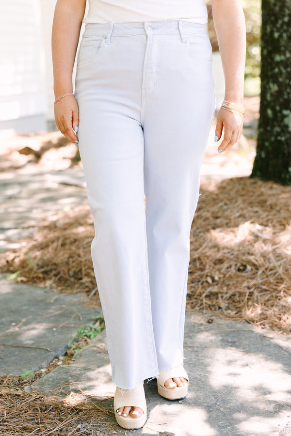 Chic Soul plus size clothing, ice blue jeans with relaxed fit and raw unfinished hem
