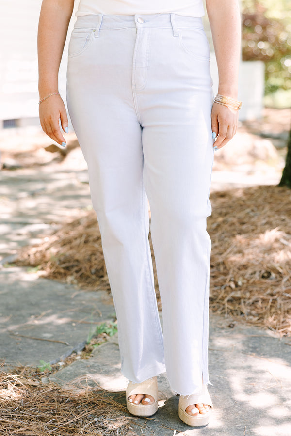 Chic Soul plus size clothing, ice blue jeans with relaxed fit and raw unfinished hem