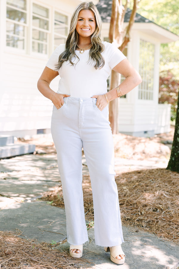 Chic Soul plus size clothing, ice blue jeans with relaxed fit and raw unfinished hem