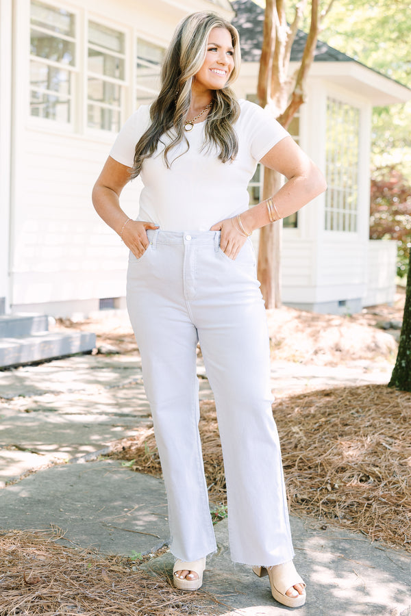 Chic Soul plus size clothing, ice blue jeans with relaxed fit and raw unfinished hem
