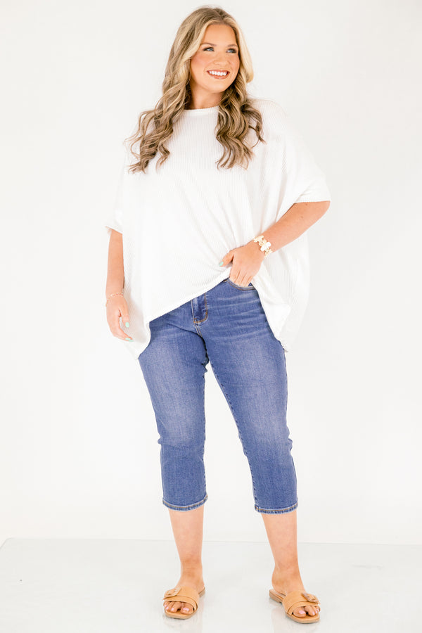 Chic Soul plus size clothing, dark wash skinny capri blue jeans 