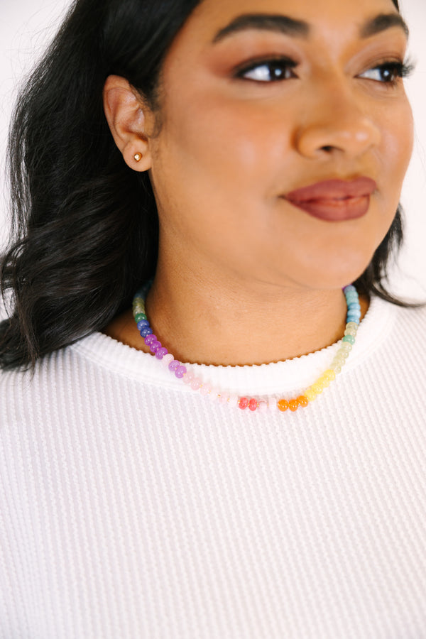 Chic Soul plus size clothing, multi color beaded necklace with a pair of stud earrings 
