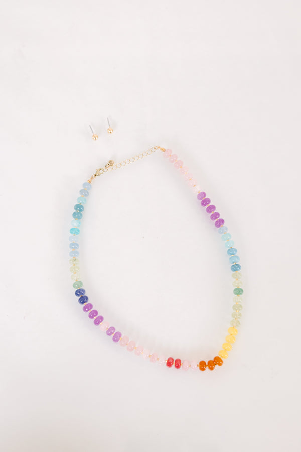 Chic Soul plus size clothing, multi color beaded necklace with a pair of stud earrings 