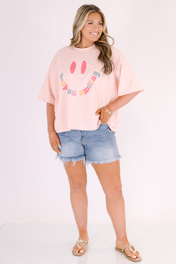 Keep On Smiling Vintage Wash Tee, Blush Pink