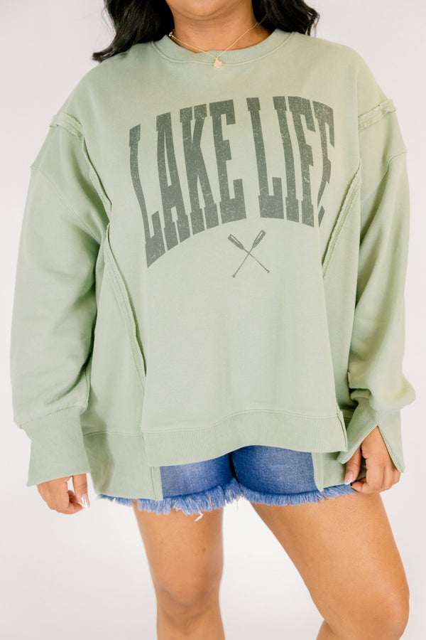 Chic Soul plus size clothing, light green long sleeve crewneck pullover with 