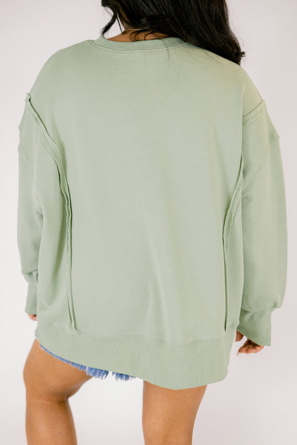 Chic Soul plus size clothing, light green long sleeve crewneck pullover with 