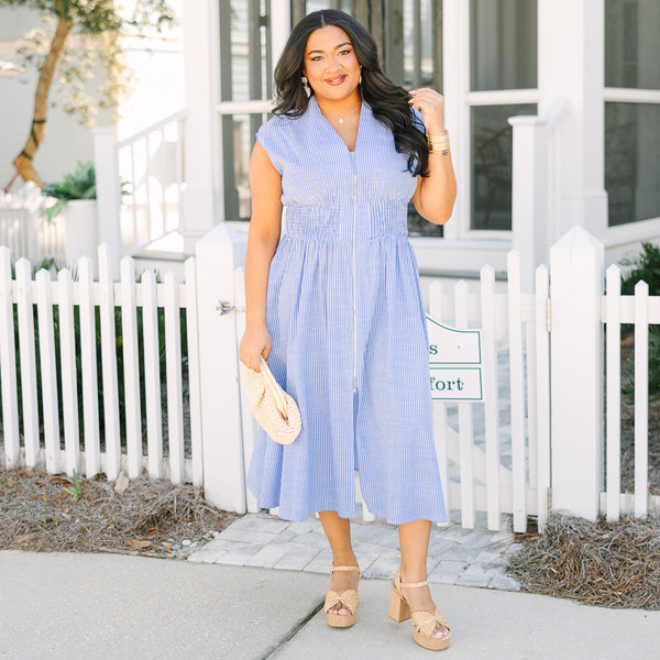 Late Night Skies Dress, Blue Stripe
