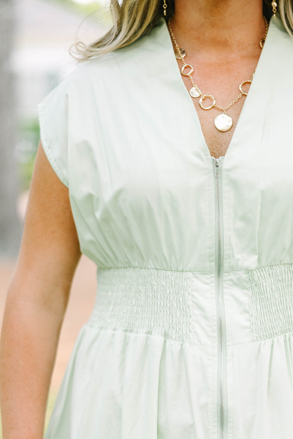 Chic Soul plus size clothing, sage midi dress with zipper closure down the front